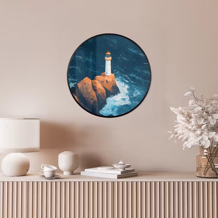 Vuurtoren - Rots - Zee - Golven Fotolijst rond zonder passe partout klein -sfeer3