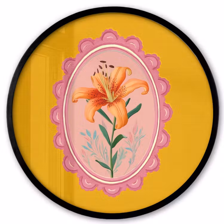 Lelie - Oranje - Lijst - Ovaal Fotolijst rond zonder passe partout klein -3d