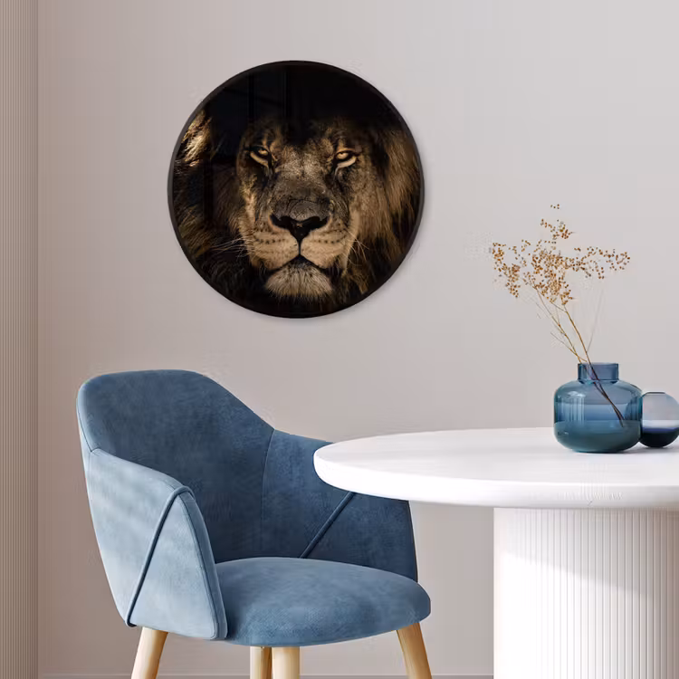Leeuw - Dieren - Zwart - Portret Fotolijst rond zonder passe partout klein -sfeer2