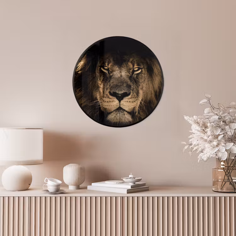 Leeuw - Dieren - Zwart - Portret Fotolijst rond zonder passe partout klein -sfeer3