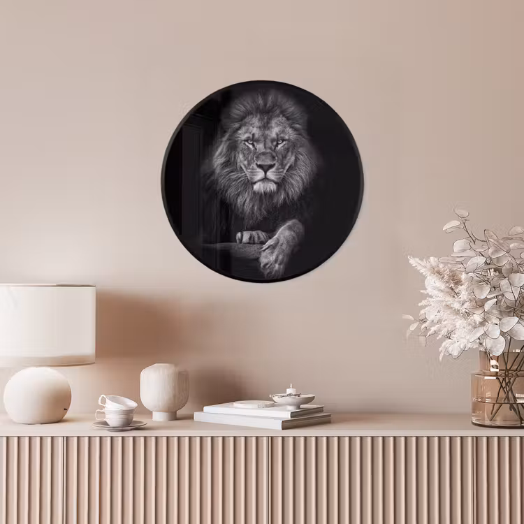 Leeuw - Dieren - Zwart - Wit Fotolijst rond zonder passe partout klein -sfeer3