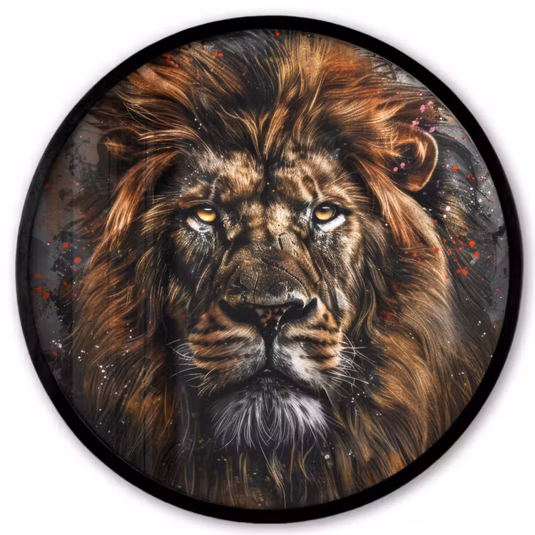 Leeuw - Dieren - Portret - Zwart - Luxe Fotolijst rond zonder passe partout klein -3d