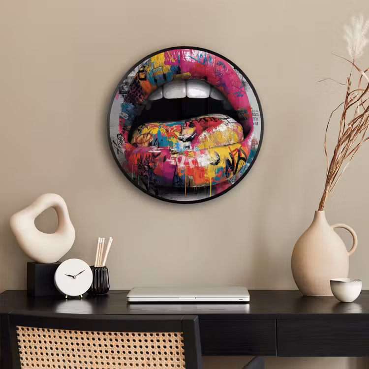 Lippen - Graffiti - Expressief Fotolijst rond zonder passe partout klein -sfeer1