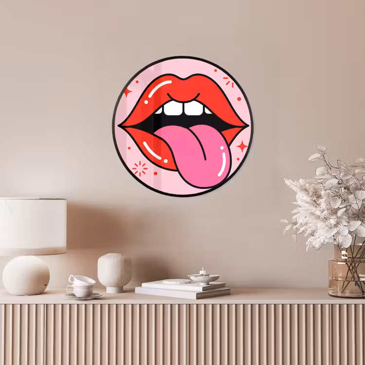 Lippen - Tong - Pop-art - Kleurrijk - Roze Fotolijst rond zonder passe partout klein -sfeer3