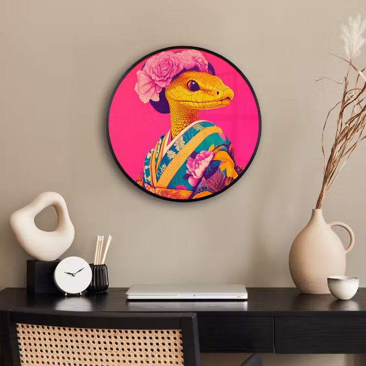 Hagedis - Bloemen - Roze - Kimono Fotolijst rond zonder passe partout klein -sfeer1