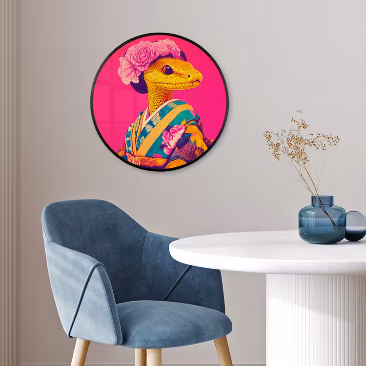Hagedis - Bloemen - Roze - Kimono Fotolijst rond zonder passe partout klein -sfeer2