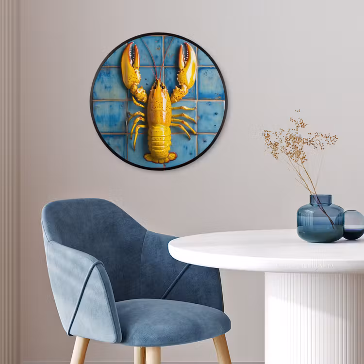 Kreeft - Geel - Blauw - Tegels Fotolijst rond zonder passe partout klein -sfeer2