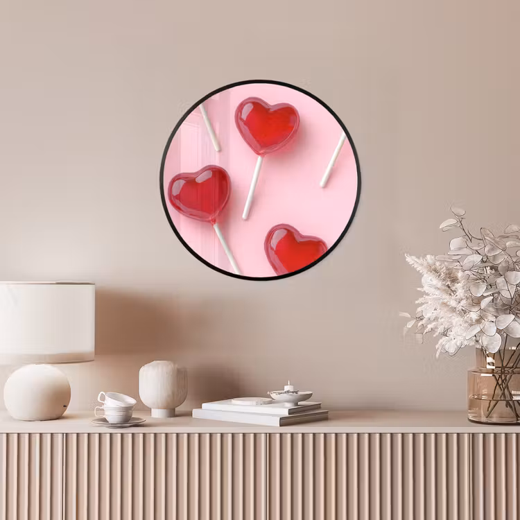 Lollies - Hartjes - Roze Fotolijst rond zonder passe partout klein -sfeer3