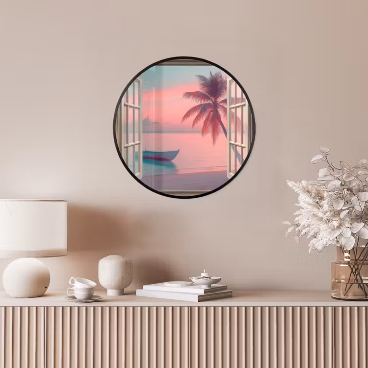Doorkijk - Strand - Palmboom - Tropisch Fotolijst rond zonder passe partout klein -sfeer3