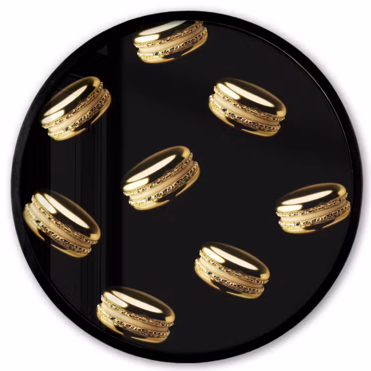 Macarons - Patroon - Goud - Zwart Fotolijst rond zonder passe partout klein -3d