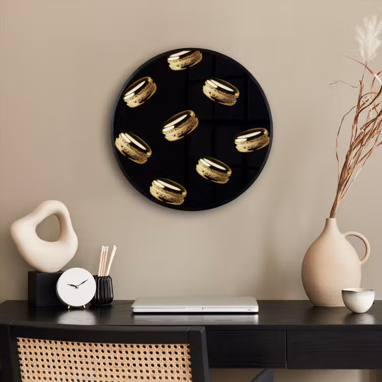 Macarons - Patroon - Goud - Zwart Fotolijst rond zonder passe partout klein -sfeer1