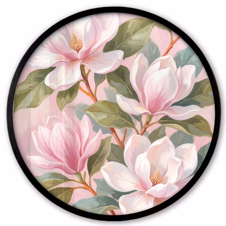 Magnolia's - Patroon - Roze Fotolijst rond zonder passe partout klein -3d