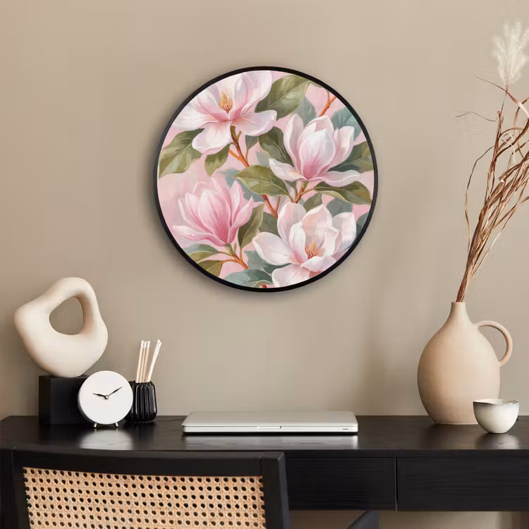 Magnolia's - Patroon - Roze Fotolijst rond zonder passe partout klein -sfeer1