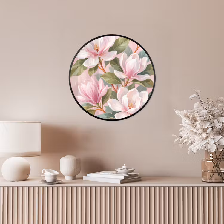 Magnolia's - Patroon - Roze Fotolijst rond zonder passe partout klein -sfeer3