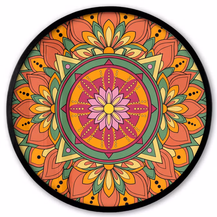 Mandala - Bloemen - Abstract - Kleurrijk Fotolijst rond zonder passe partout klein -3d