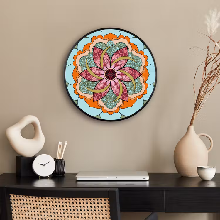 Mandala - Geometrisch - Kunst - Decoratief - Kleurrijk Fotolijst rond zonder passe partout klein -sfeer1