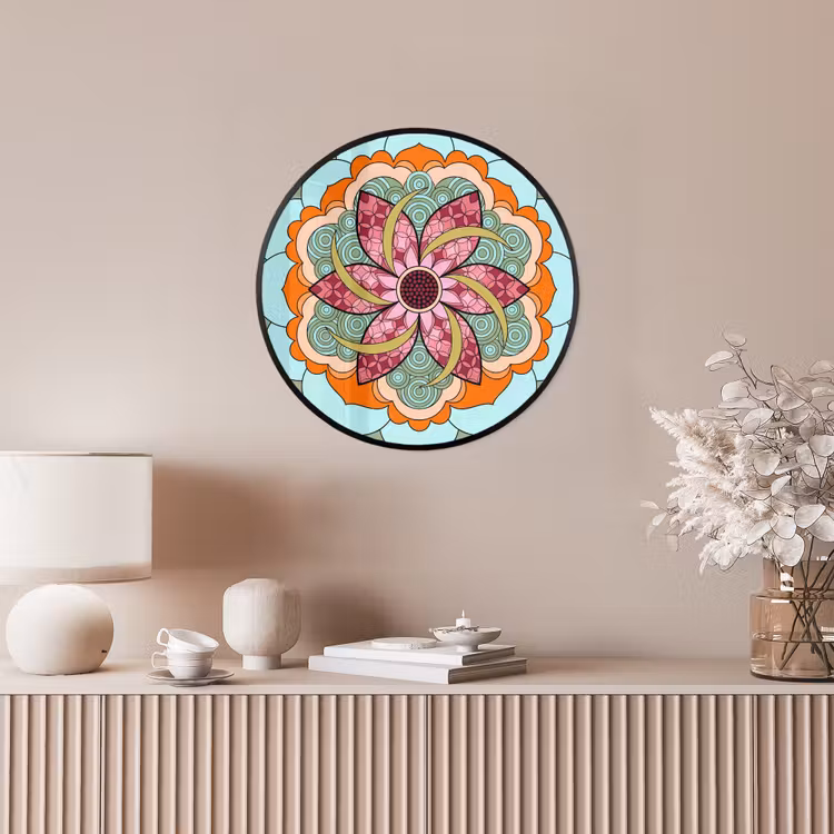Mandala - Geometrisch - Kunst - Decoratief - Kleurrijk Fotolijst rond zonder passe partout klein -sfeer3