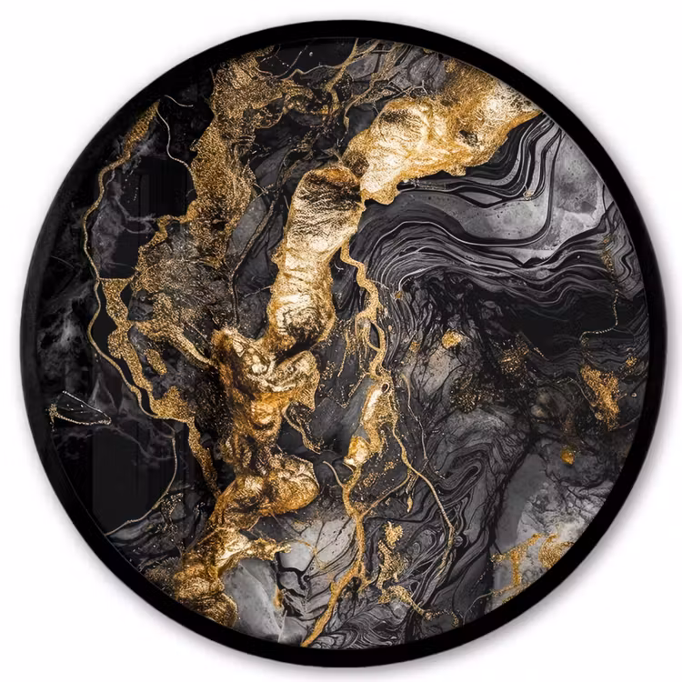 Marmer - Zwart - Goud - Abstract Fotolijst rond zonder passe partout klein -3d
