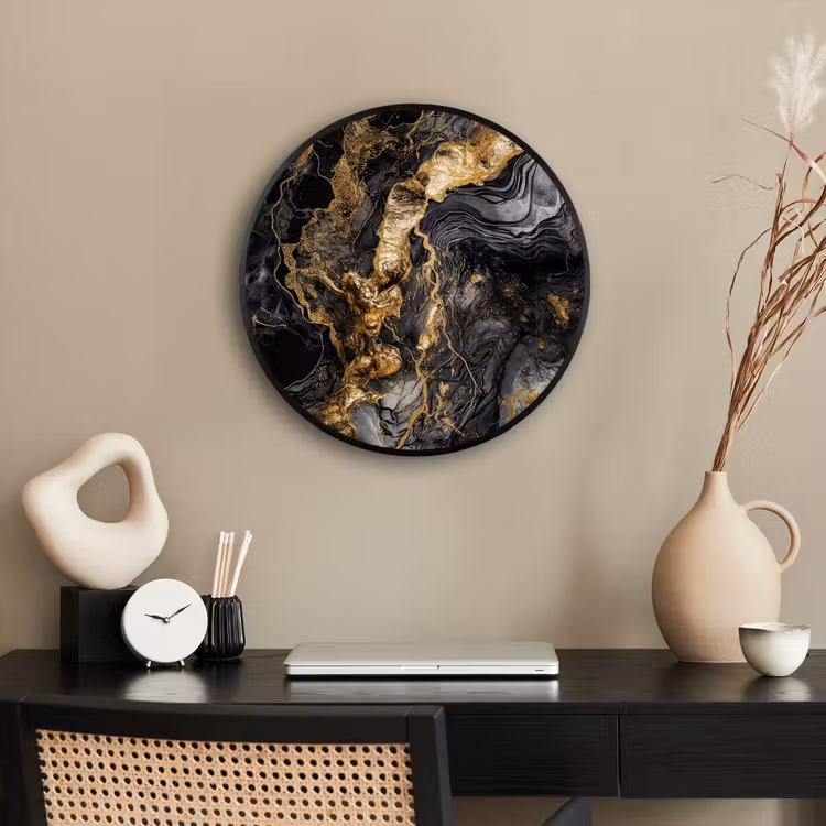 Marmer - Zwart - Goud - Abstract Fotolijst rond zonder passe partout klein -sfeer1