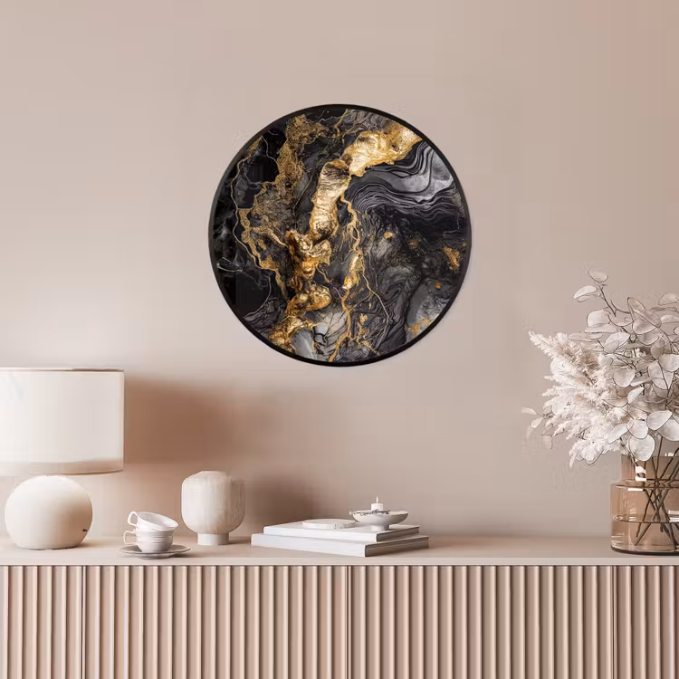 Marmer - Zwart - Goud - Abstract Fotolijst rond zonder passe partout klein -sfeer3