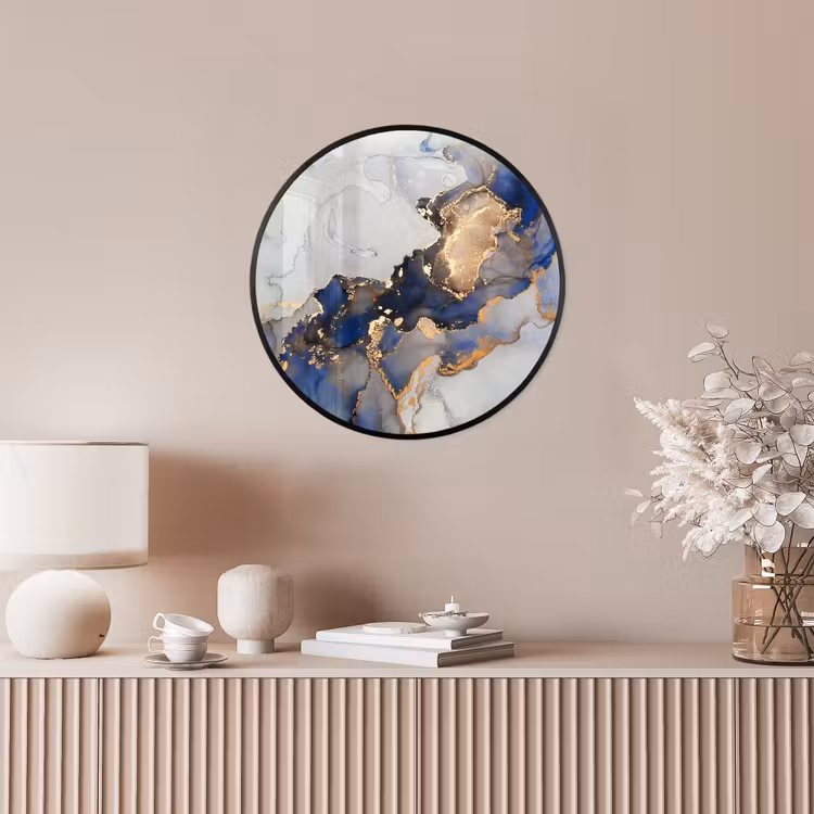 Marmer - Blauw - Goud Fotolijst rond zonder passe partout klein -sfeer3