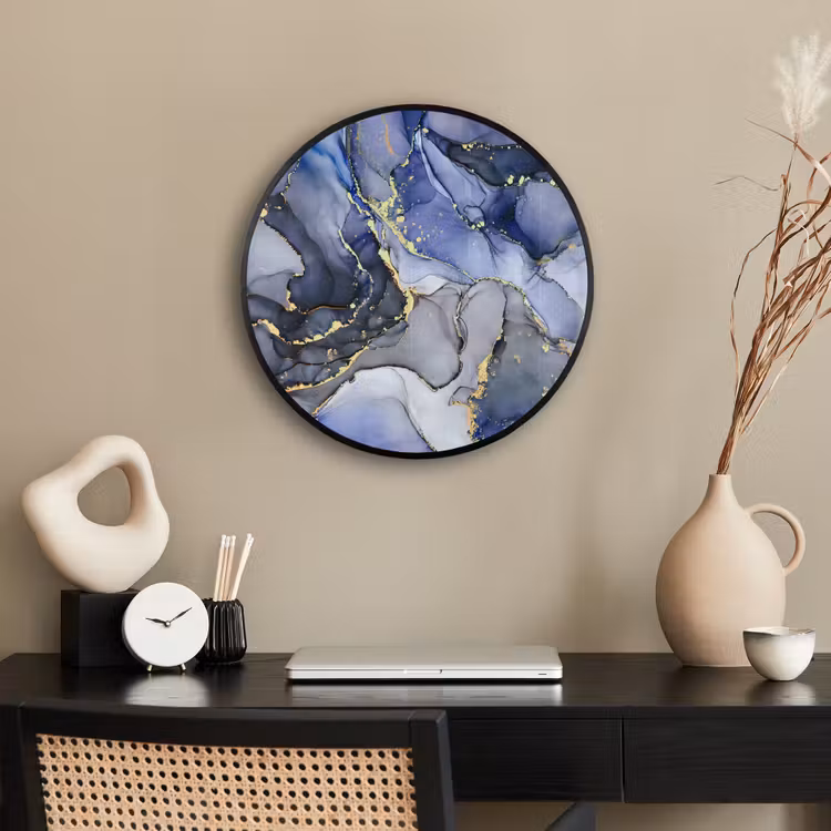 Marmer - Goud - Abstract - Blauw Fotolijst rond zonder passe partout klein -sfeer1