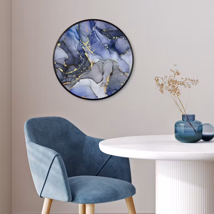 Marmer - Goud - Abstract - Blauw Fotolijst rond zonder passe partout klein -sfeer2