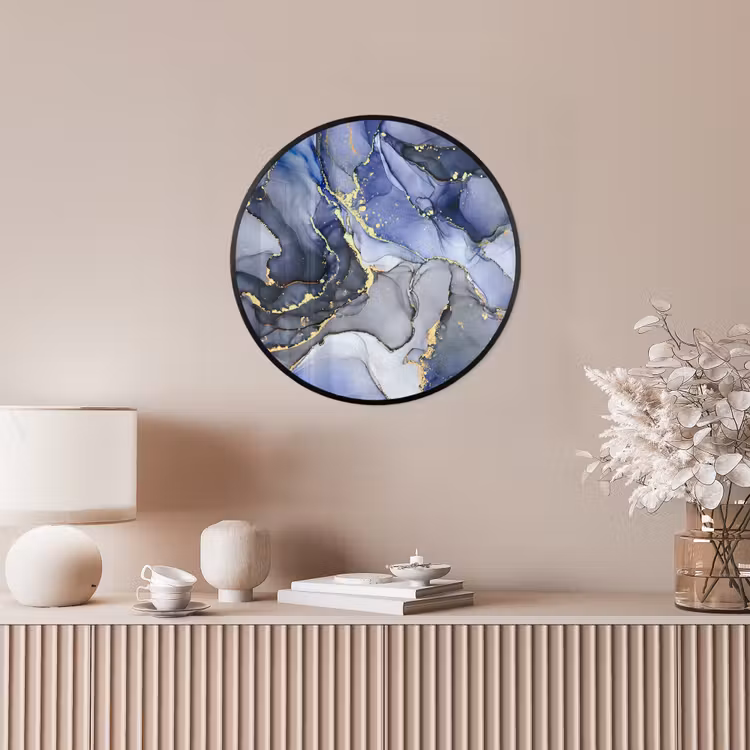 Marmer - Goud - Abstract - Blauw Fotolijst rond zonder passe partout klein -sfeer3