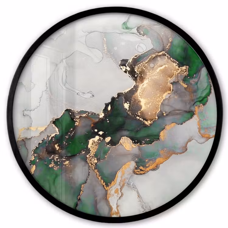 Marmer - Goud - Groen - Luxe Fotolijst rond zonder passe partout klein -3d