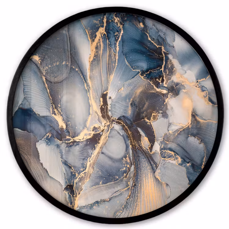 Marmer - Grijs - Blauw - Luxe - Goud Fotolijst rond zonder passe partout klein -3d