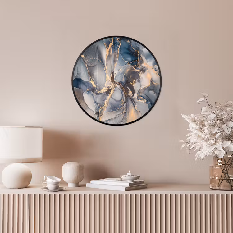 Marmer - Grijs - Blauw - Luxe - Goud Fotolijst rond zonder passe partout klein -sfeer3