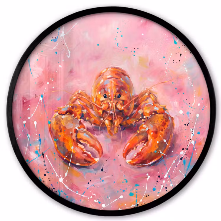 Zeeleven - Kreeft - Spatters - Abstract - Roze Fotolijst rond zonder passe partout klein -3d