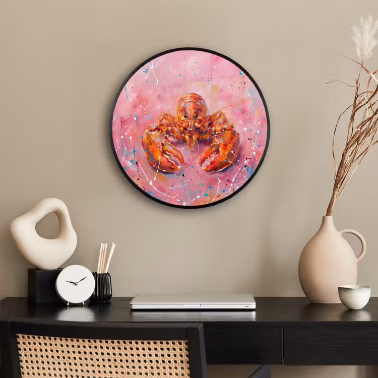 Zeeleven - Kreeft - Spatters - Abstract - Roze Fotolijst rond zonder passe partout klein -sfeer1