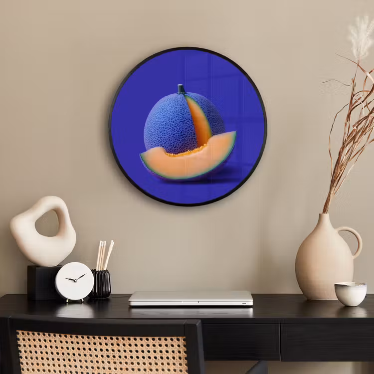 Meloen - Blauw - Oranje - Kunstzinnig Fotolijst rond zonder passe partout klein -sfeer1