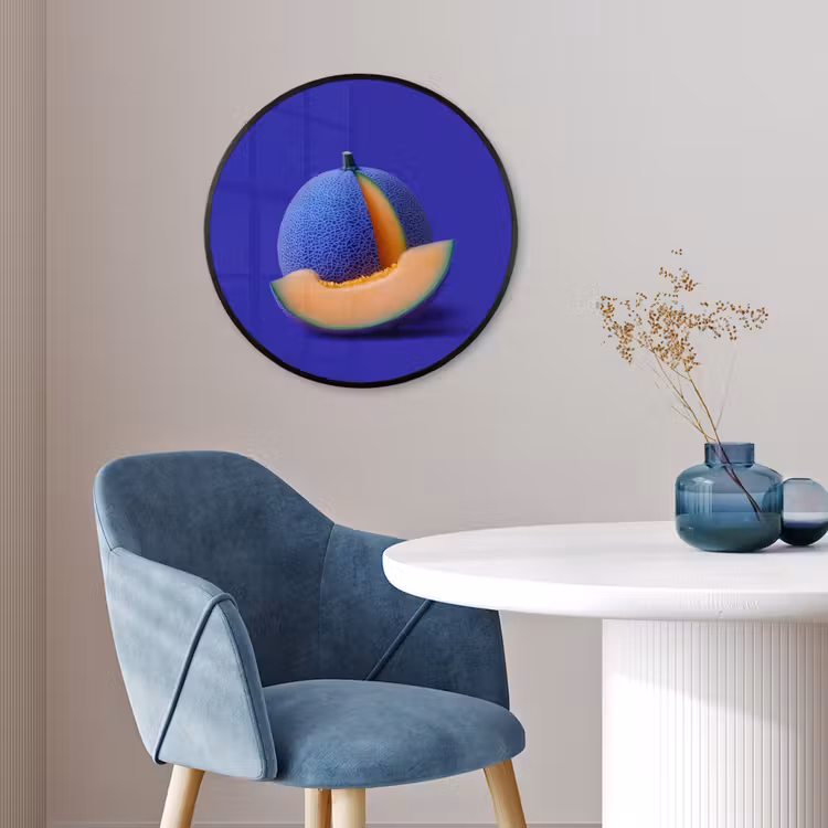 Meloen - Blauw - Oranje - Kunstzinnig Fotolijst rond zonder passe partout klein -sfeer2