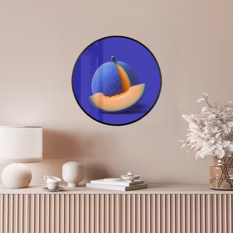Meloen - Blauw - Oranje - Kunstzinnig Fotolijst rond zonder passe partout klein -sfeer3
