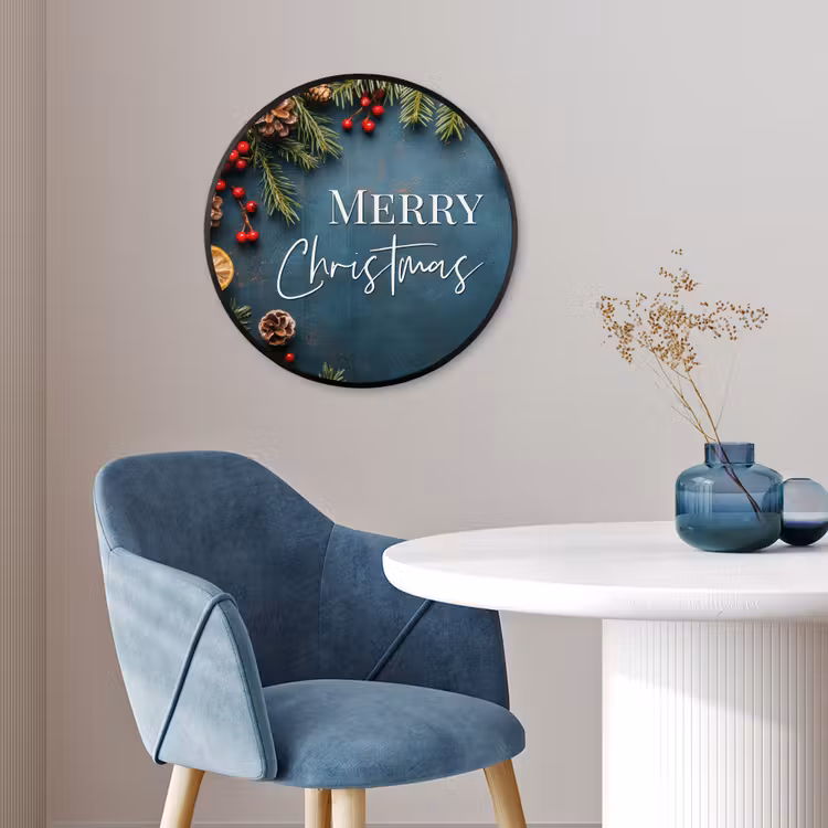 Merry Christmas - Blauw - Kerst - Winter Fotolijst rond zonder passe partout klein -sfeer2