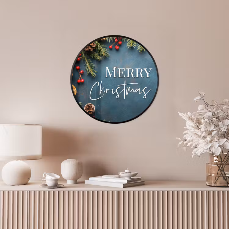 Merry Christmas - Blauw - Kerst - Winter Fotolijst rond zonder passe partout klein -sfeer3