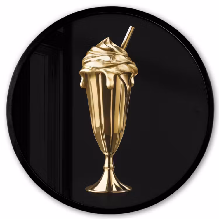 Milkshake - Goud - Drinken - Zwart Fotolijst rond zonder passe partout klein -3d