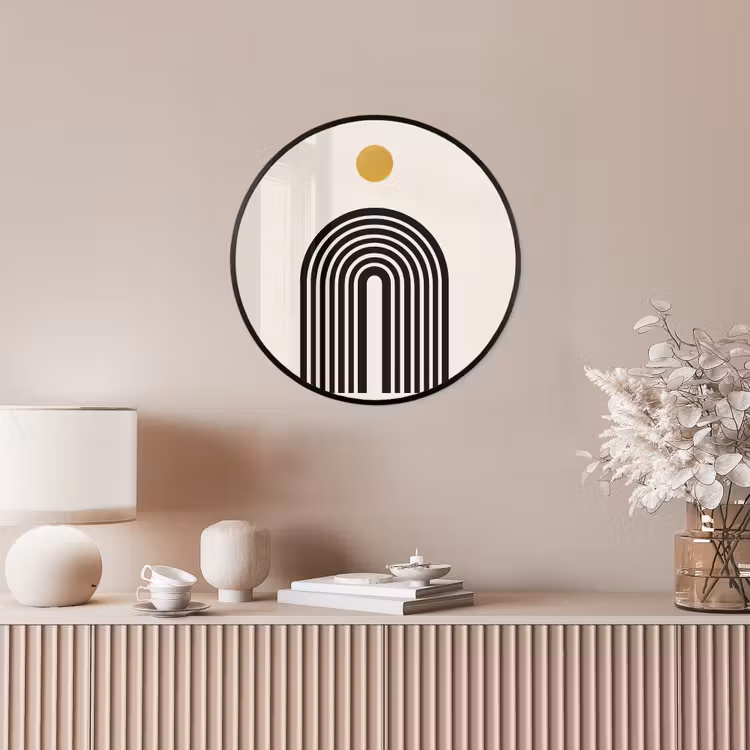 Minimalistisch - Zwarte boog - Gouden cirkel Fotolijst rond zonder passe partout klein -sfeer3