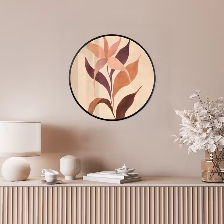 Minimalistisch - Bloem - Bladeren - Beige Fotolijst rond zonder passe partout klein -sfeer3