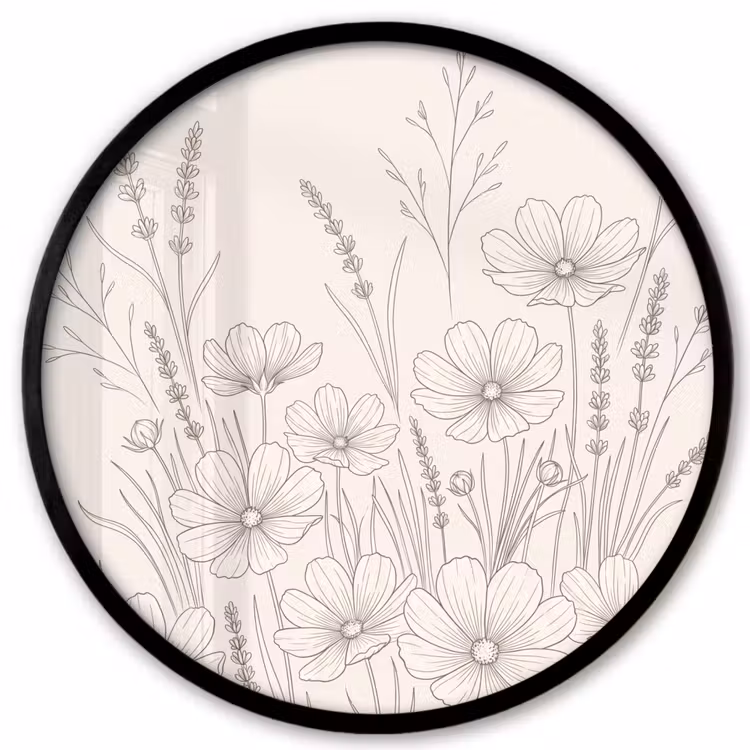 Minimalistisch - Modern - Bloemen - Beige Fotolijst rond zonder passe partout klein -3d