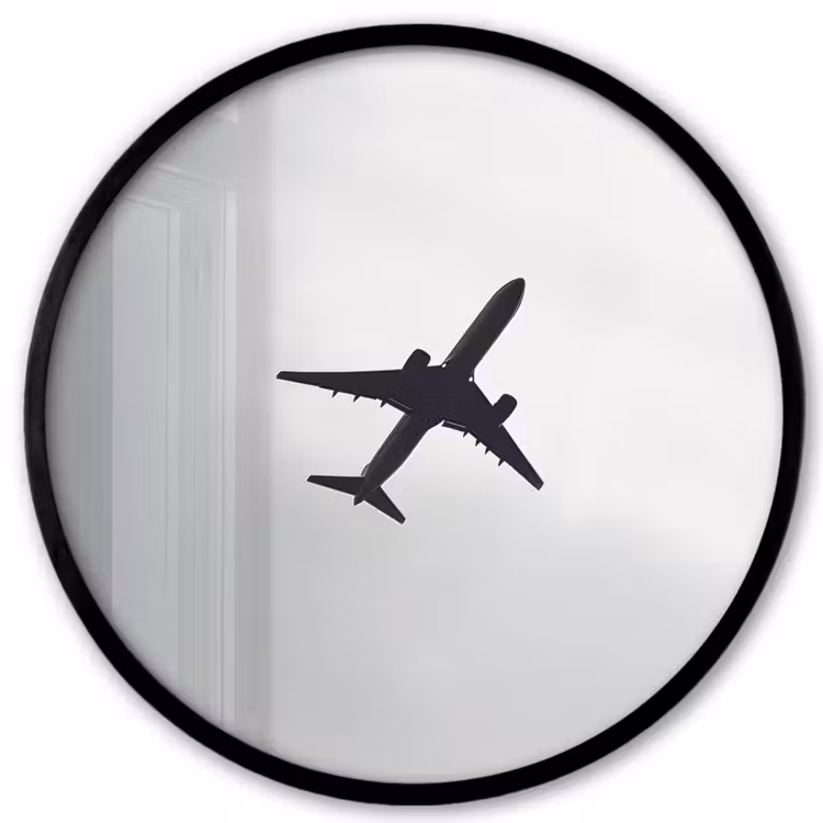 Minimalistisch - Silhouet - Zwart - Vliegtuig Fotolijst rond zonder passe partout klein -3d