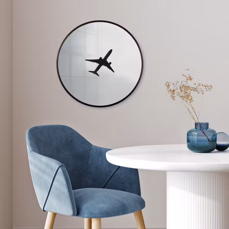 Minimalistisch - Silhouet - Zwart - Vliegtuig Fotolijst rond zonder passe partout klein -sfeer2