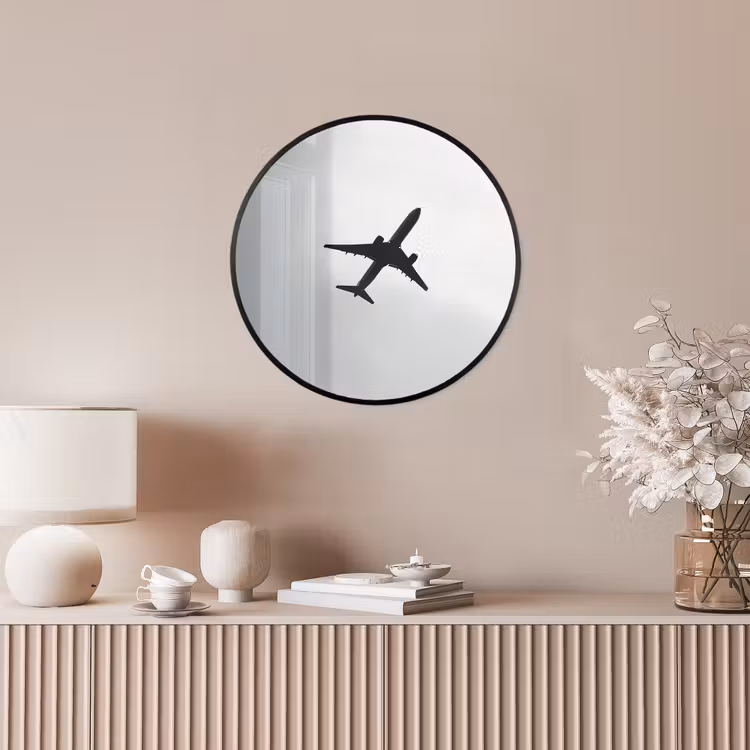Minimalistisch - Silhouet - Zwart - Vliegtuig Fotolijst rond zonder passe partout klein -sfeer3