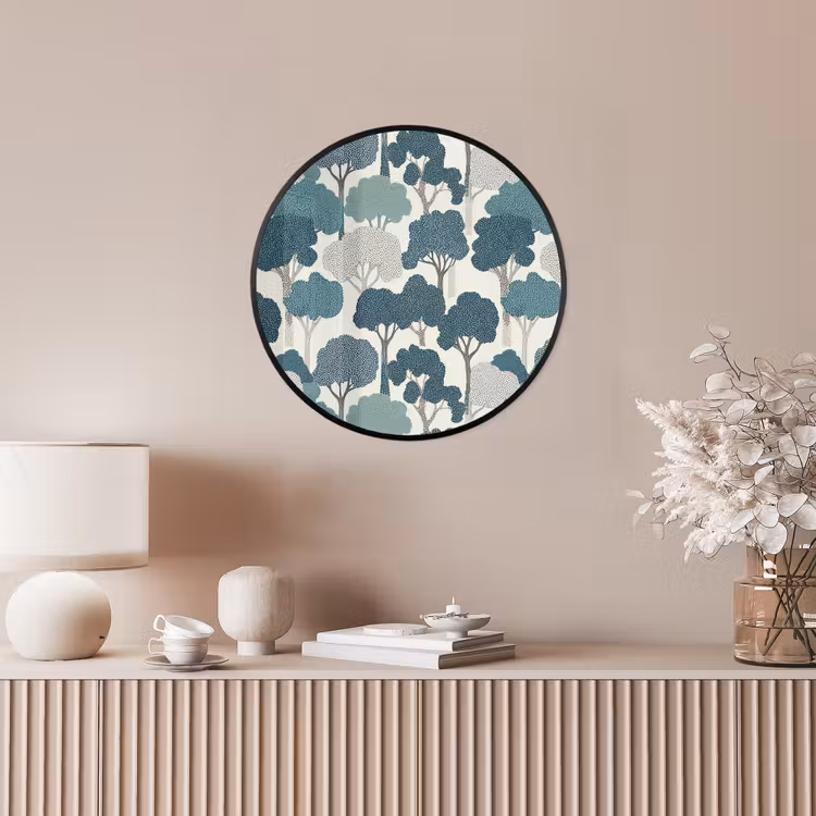 Modern - Bomen - Bos - Patroon - Blauw Fotolijst rond zonder passe partout klein 856 -sfeer3