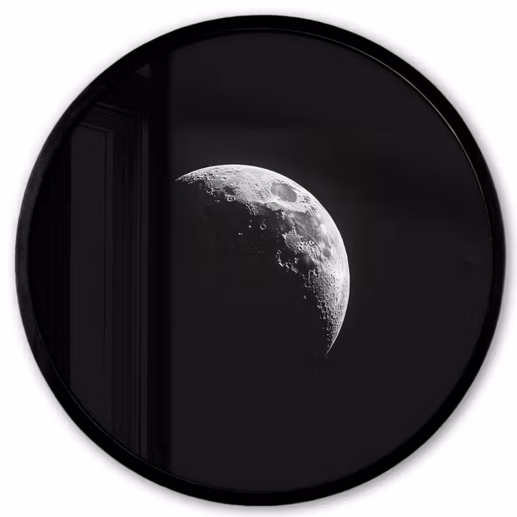 Maan - Hemel - Zwart - Schaduw Fotolijst rond zonder passe partout klein -3d