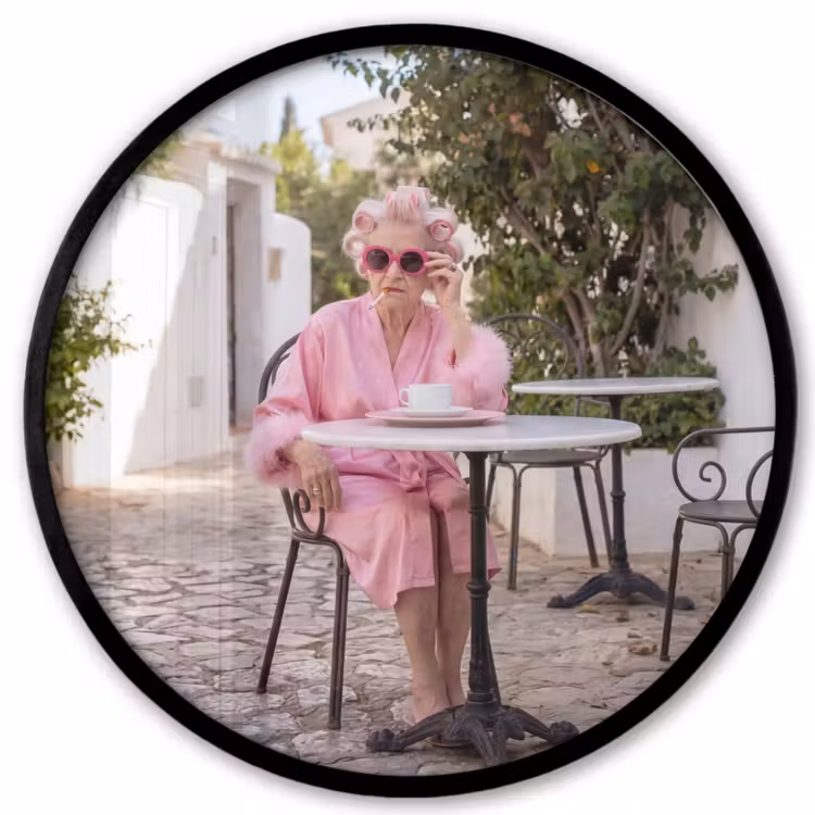 Ochtendjas - Krulspelden - Roze Fotolijst rond zonder passe partout klein -3d