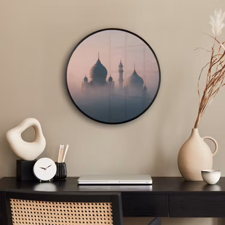 Moskee - Minaretten - mist - Islamitisch Fotolijst rond zonder passe partout klein -sfeer1