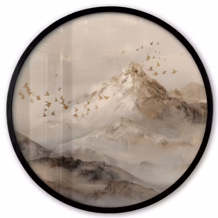 Berglandschap - Mist - Penseelstreken Fotolijst rond zonder passe partout klein -3d